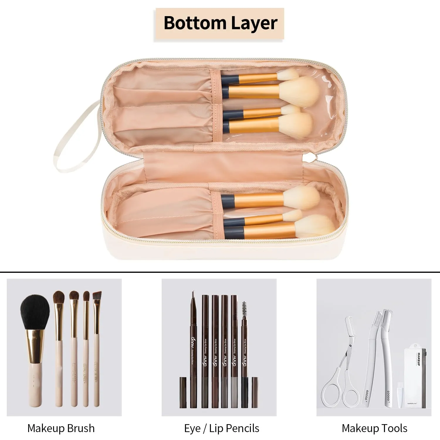 Ethereal Small Travel Makeup Bag, Cream Makeup Organizer Bag Ttravel Essentials for Women Makeup Bag for Purse Portable Makeup Pouch Cosmetic Bag