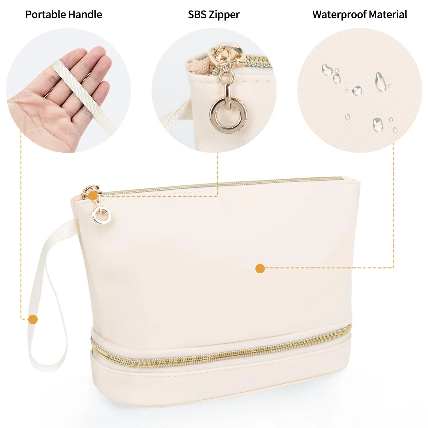Ethereal Small Travel Makeup Bag, Cream Makeup Organizer Bag Ttravel Essentials for Women Makeup Bag for Purse Portable Makeup Pouch Cosmetic Bag