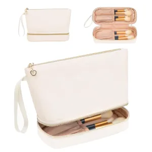Ethereal Small Travel Makeup Bag, Cream Makeup Organizer Bag Ttravel Essentials for Women Makeup Bag for Purse Portable Makeup Pouch Cosmetic Bag