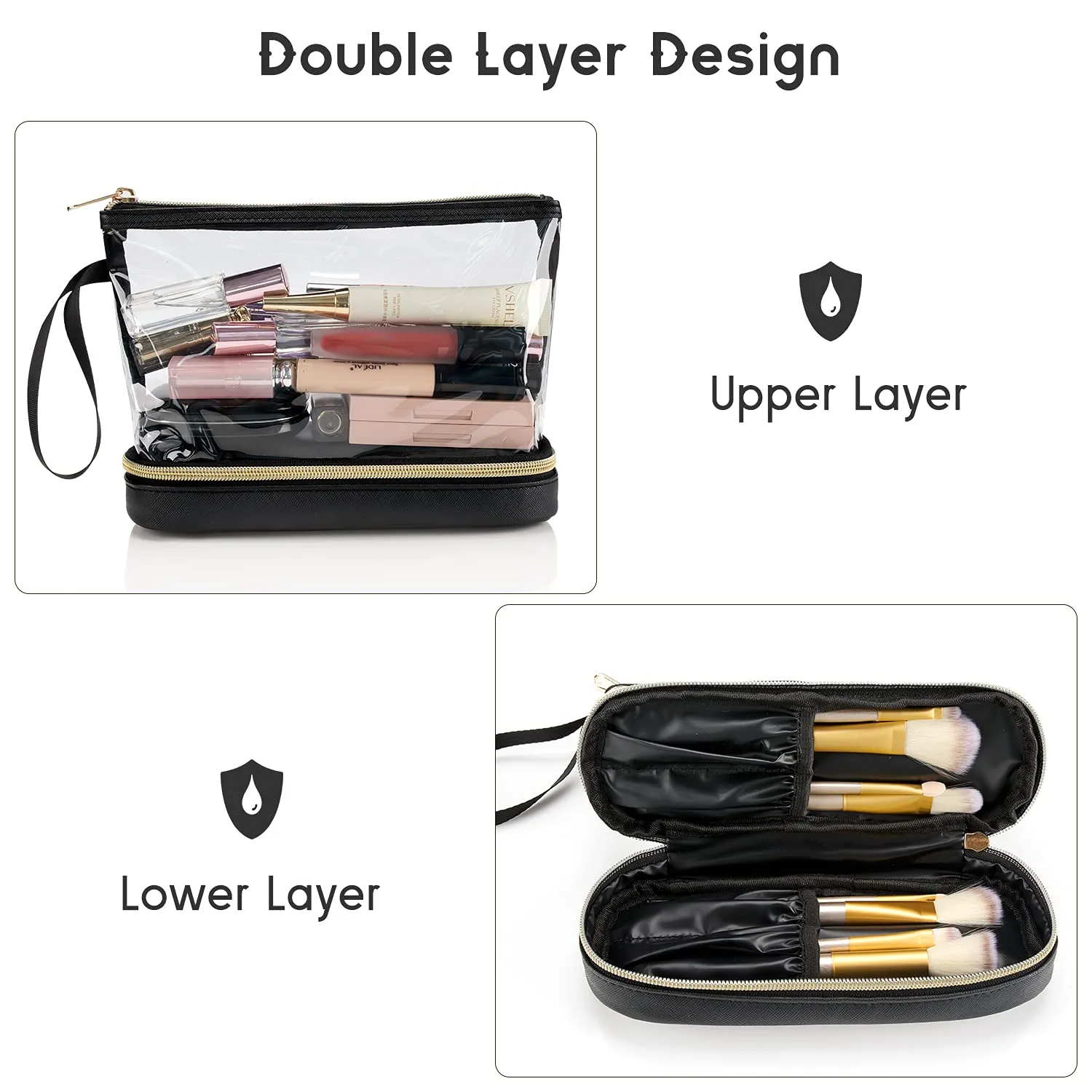 Ethereal Travel Makeup Bag, Clear Cosmetic Bag Make Up Organizer TSA Approved Toiletry Bag, Waterproof Pouch for Women Purse for Toiletries Accessories Brushes
