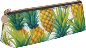 Exotic Tropical Pineapples print Triangle Leather Stationery Storage Bag Multi-Functional Cosmetic Bag, Everyday Use