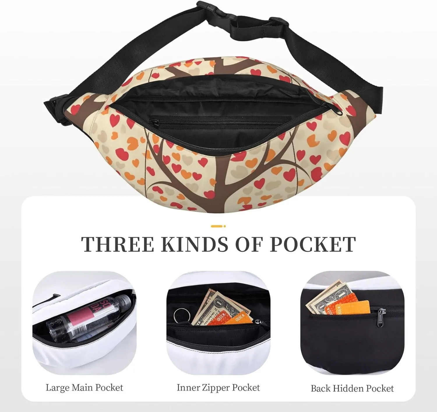 Fanny Packs For Women Men Waist Bag Waterproof Sport Belt Bag Tree With Birds On Swing Fashion Waist Pack Adjustable Crossbody Bags Zipper Bum Bag For Running Hiking Travel