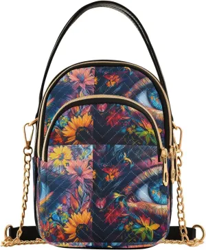 Flora and Trippy Eye Shoulder Handbag for Girls Stylish Crossbody Handbags with Detachable Chain Shoulder Strap