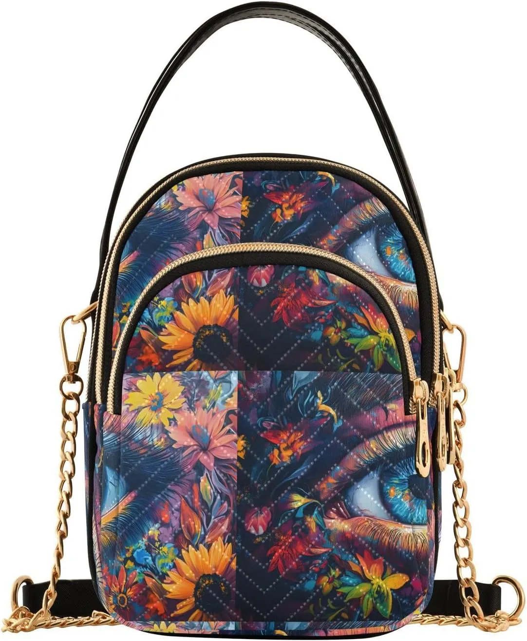 Flora and Trippy Eye Shoulder Handbag for Girls Stylish Crossbody Handbags with Detachable Chain Shoulder Strap