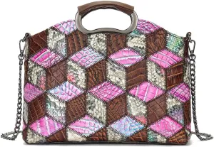 Floral Pattern Women Purse, Leather Ladies Designer Tote Bag Handbag Multicolor Patchwork Shoulder Bags