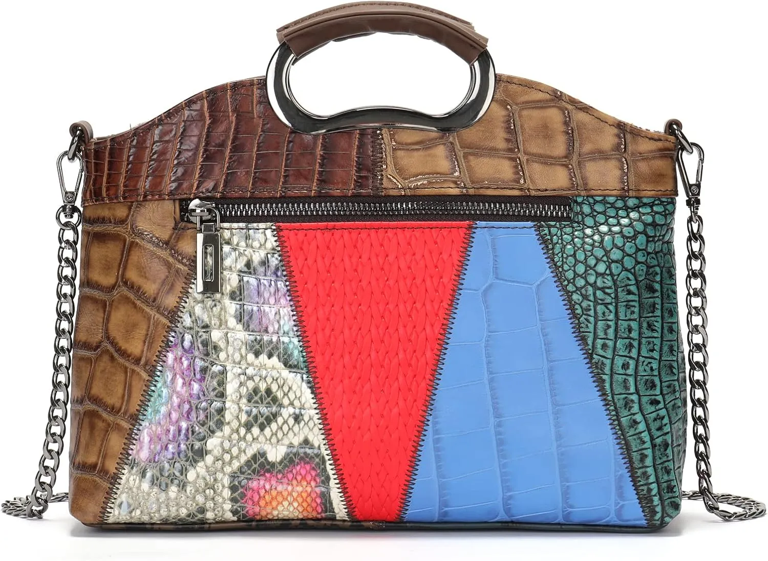 Floral Pattern Women Purse, Leather Ladies Designer Tote Bag Handbag Multicolor Patchwork Shoulder Bags