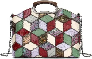 Floral Pattern Women Purse, Leather Ladies Designer Tote Bag Handbag Multicolor Patchwork Shoulder Bags