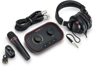 Focusrite Vocaster One Studio – Podcasting Interface for Solo Podcast Recording with Professional Quality Vocaster DM1 Dynamic Microphone & HP60v Headphones. One Mic Input & One Headphone Output