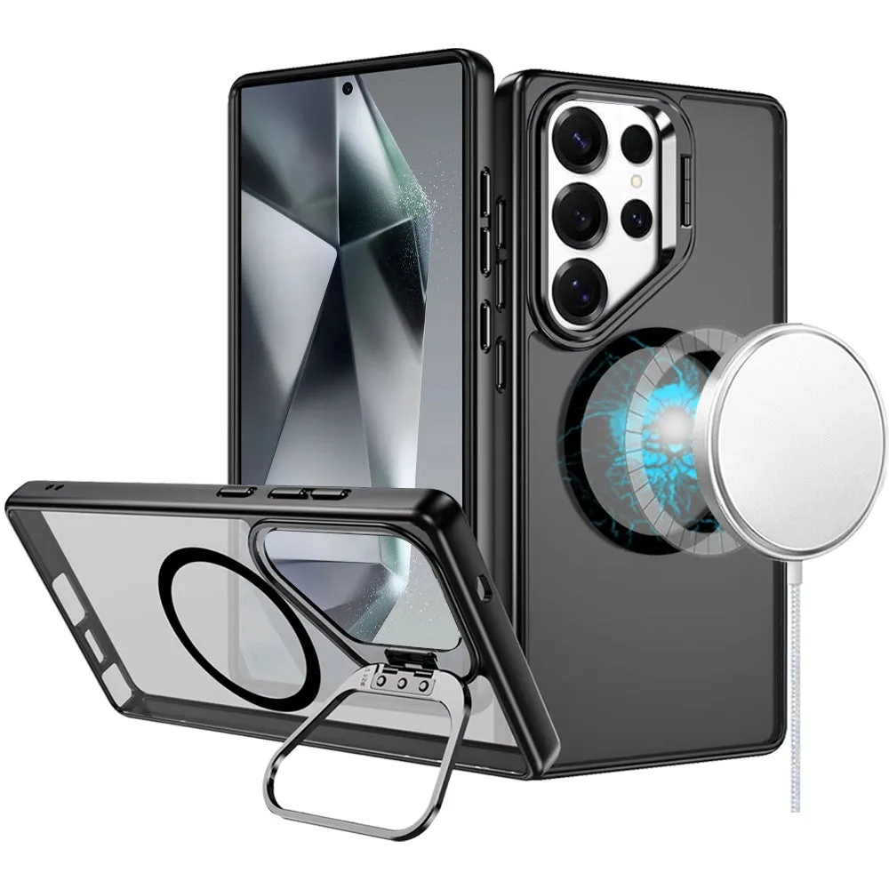 For Apple iPhone 12 /12 Pro Heavy Duty Metallic Hybrid Tough TPU with Camera Ring Stand, MagSafe Compatible, Rugged Drop Protection Case Cover