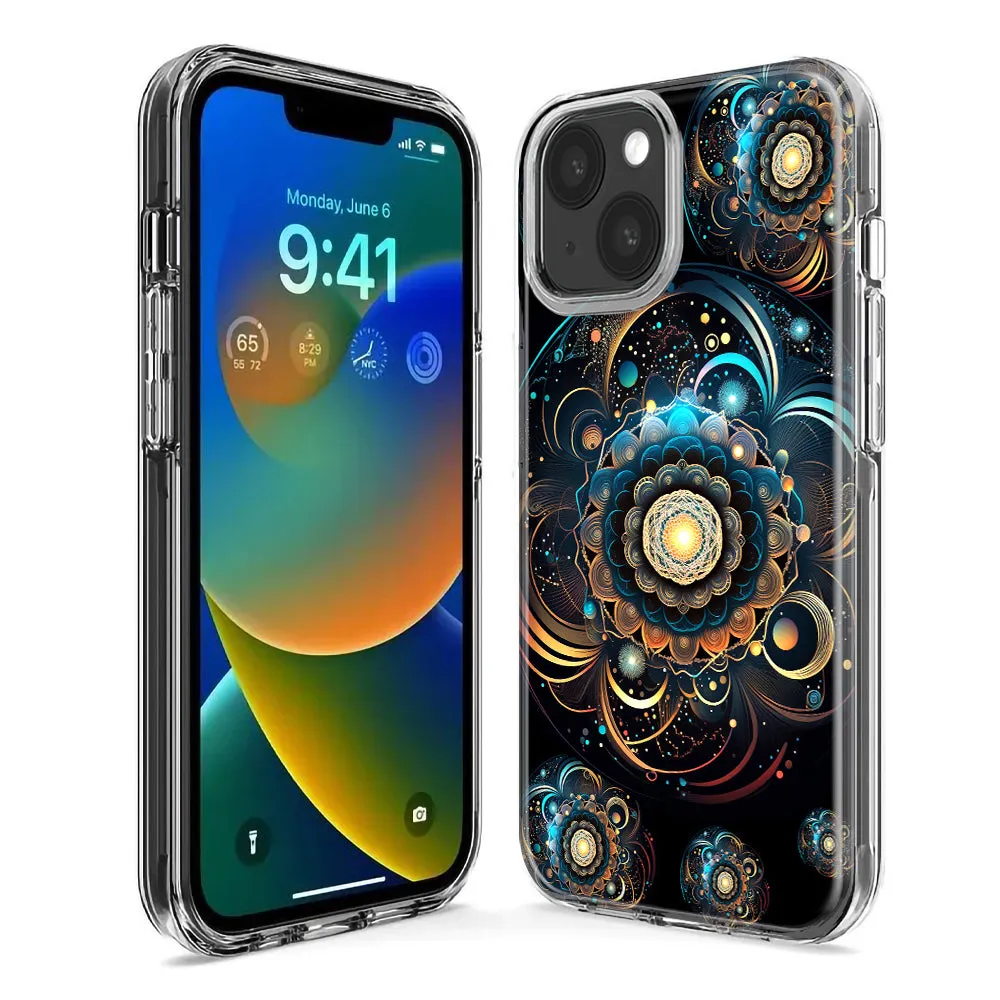 For Apple iPhone 14 Pro Max Mandala Geometry Abstract Multiverse Pattern Design Hybrid Protective Phone Case Cover