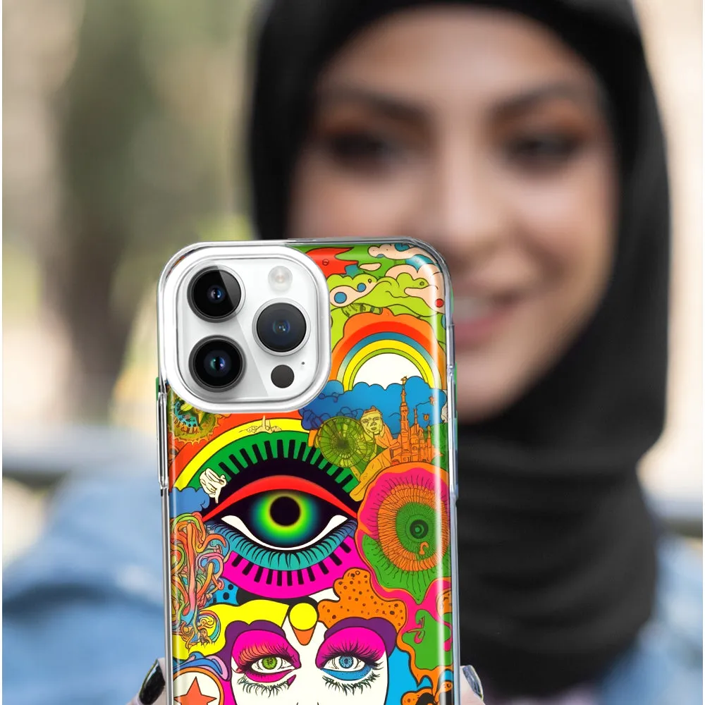 For Apple iPhone 14 Pro Max Neon Rainbow Psychedelic Trippy Hippie Daydream Design Hybrid Protective Phone Case Cover
