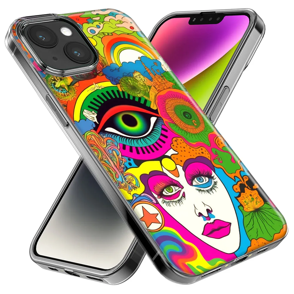 For Apple iPhone 14 Pro Max Neon Rainbow Psychedelic Trippy Hippie Daydream Design Hybrid Protective Phone Case Cover