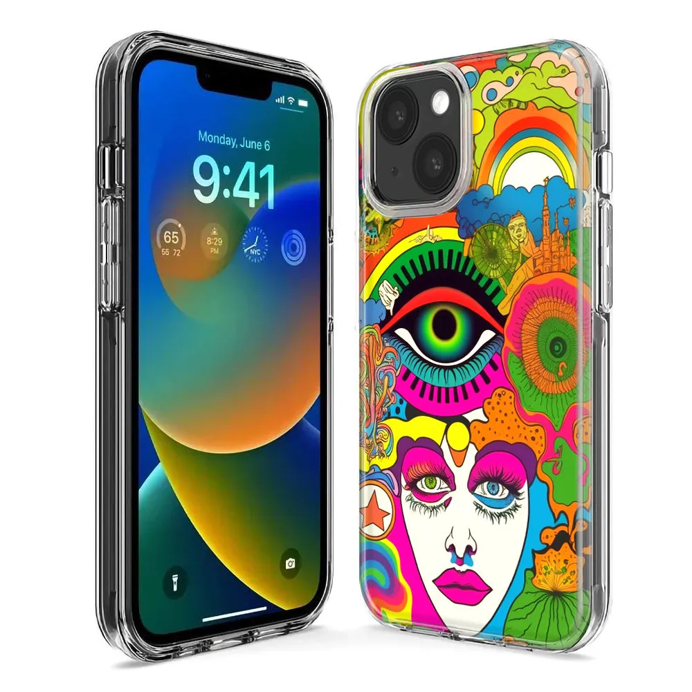 For Apple iPhone 14 Pro Max Neon Rainbow Psychedelic Trippy Hippie Daydream Design Hybrid Protective Phone Case Cover