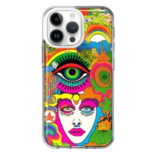 For Apple iPhone 14 Pro Max Neon Rainbow Psychedelic Trippy Hippie Daydream Design Hybrid Protective Phone Case Cover