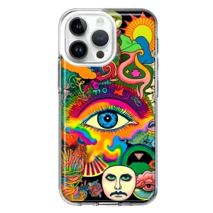 For Apple iPhone 14 Pro Max Neon Rainbow Psychedelic Trippy Hippie Multiple Eyes Design Hybrid Protective Phone Case Cover