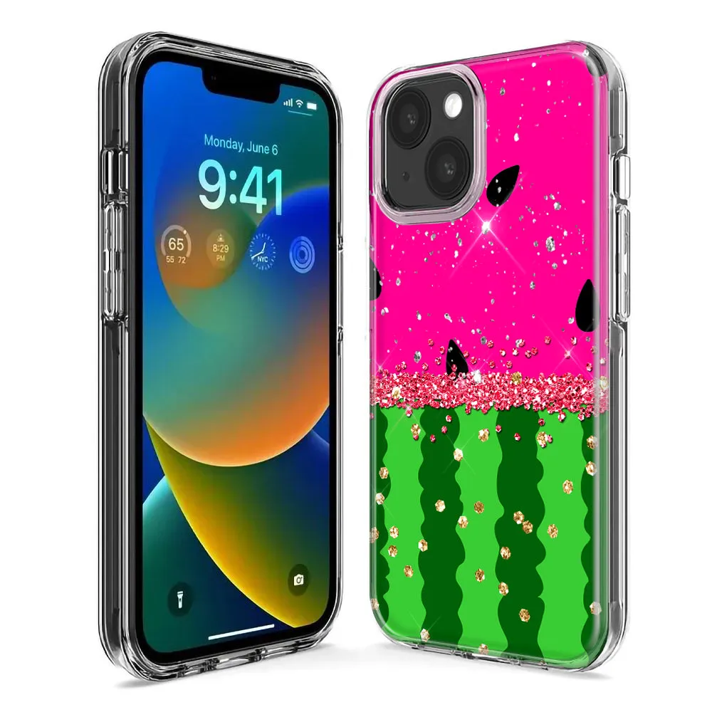 For Apple iPhone 14 Pro Max Summer Watermelon Sugar Vacation Tropical Fruit Pink Green Design Hybrid Protective Phone Case Cover