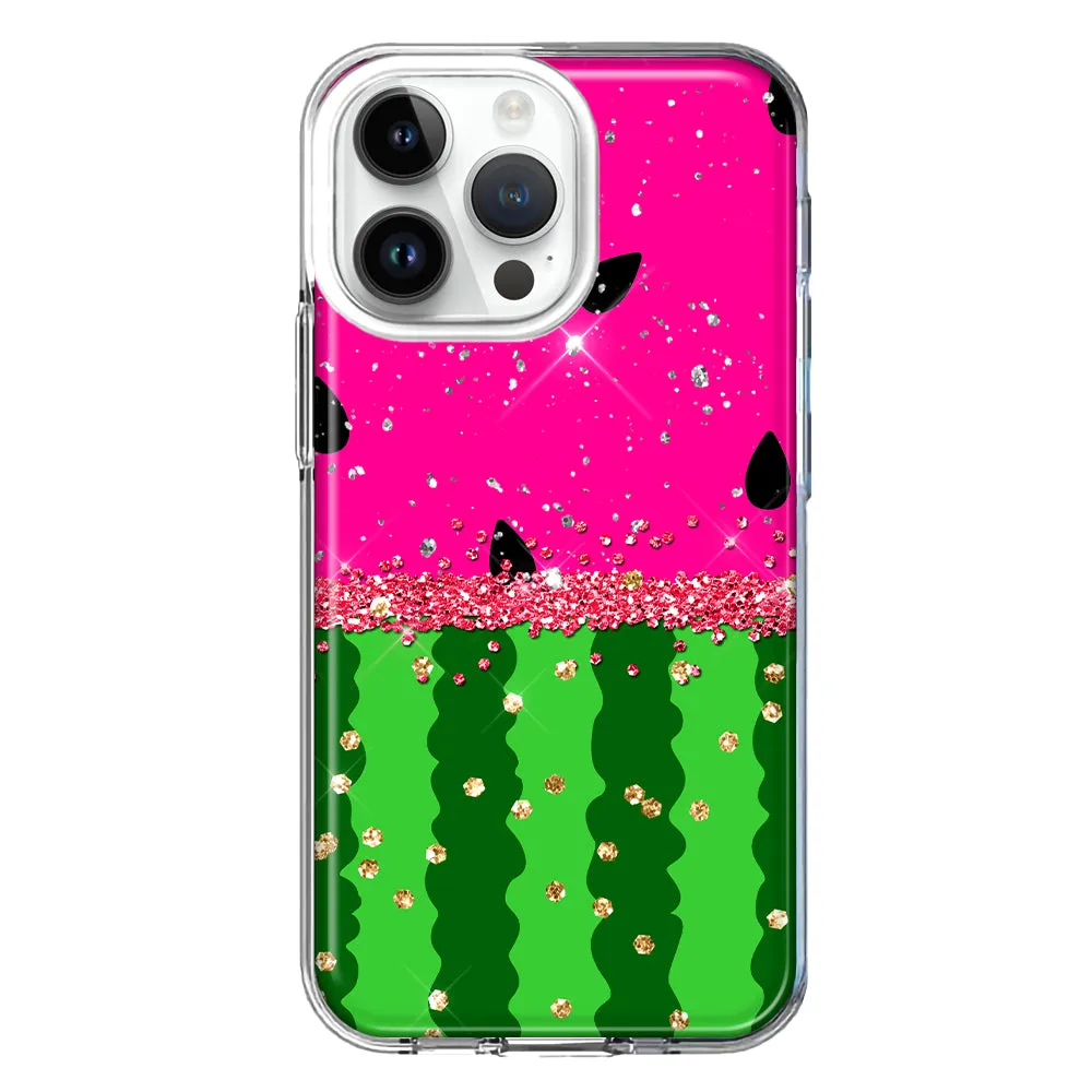 For Apple iPhone 14 Pro Max Summer Watermelon Sugar Vacation Tropical Fruit Pink Green Design Hybrid Protective Phone Case Cover