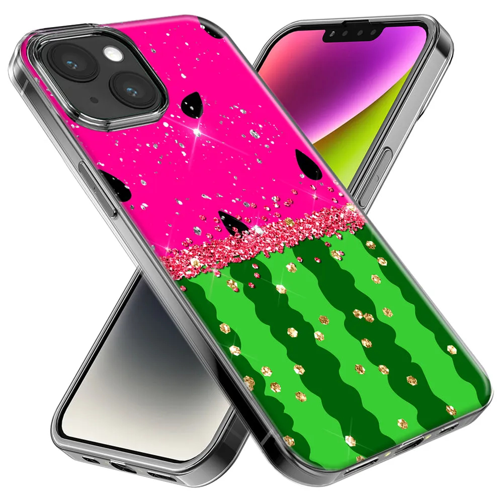For Apple iPhone 14 Pro Max Summer Watermelon Sugar Vacation Tropical Fruit Pink Green Design Hybrid Protective Phone Case Cover