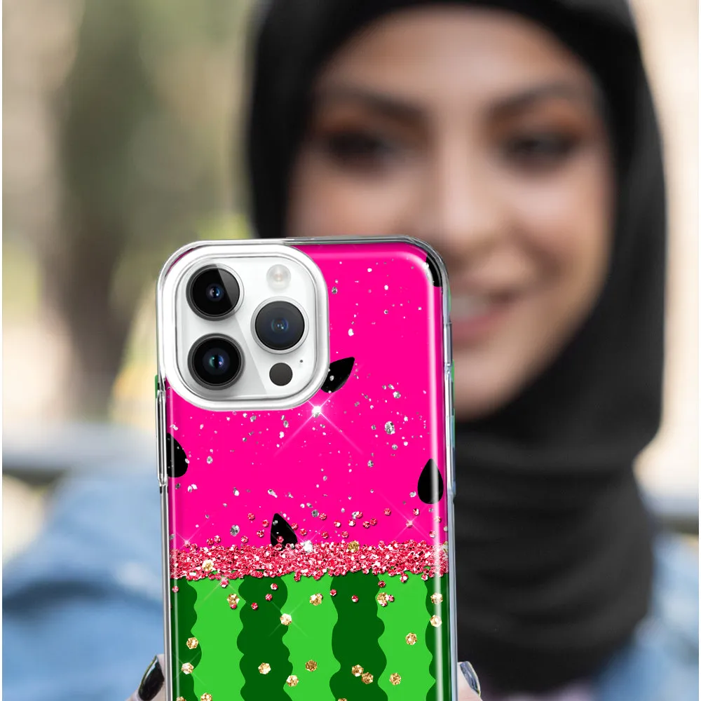 For Apple iPhone 14 Pro Max Summer Watermelon Sugar Vacation Tropical Fruit Pink Green Design Hybrid Protective Phone Case Cover