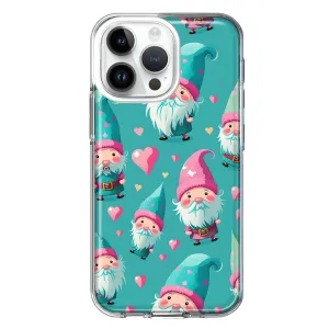 For Apple iPhone 14 Pro Max Turquoise Pink Hearts Gnomes Design Hybrid Protective Phone Case Cover