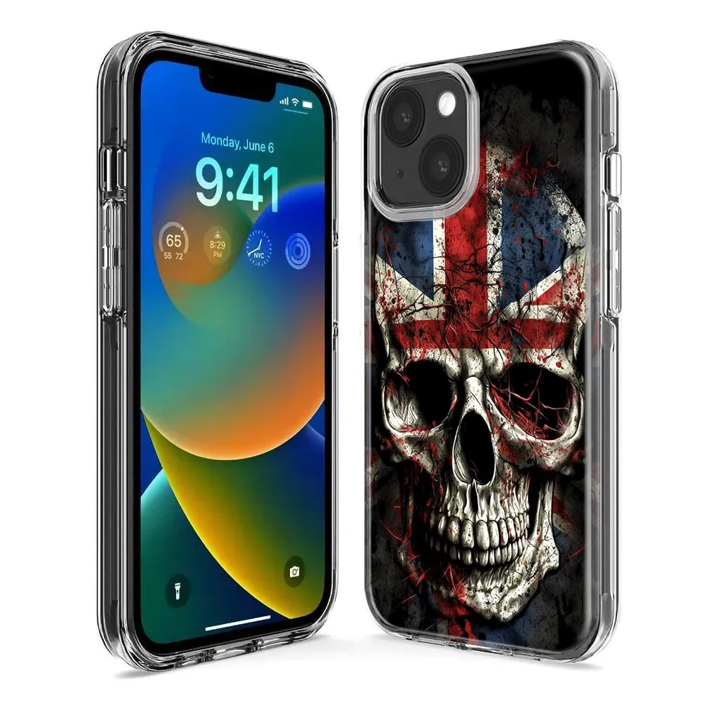 For Apple iPhone 15 Pro British UK Flag Skull Design Hybrid Protective Phone Case Cover