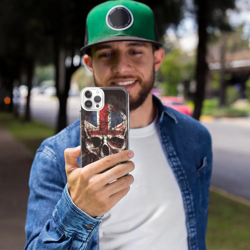 For Apple iPhone 15 Pro British UK Flag Skull Design Hybrid Protective Phone Case Cover
