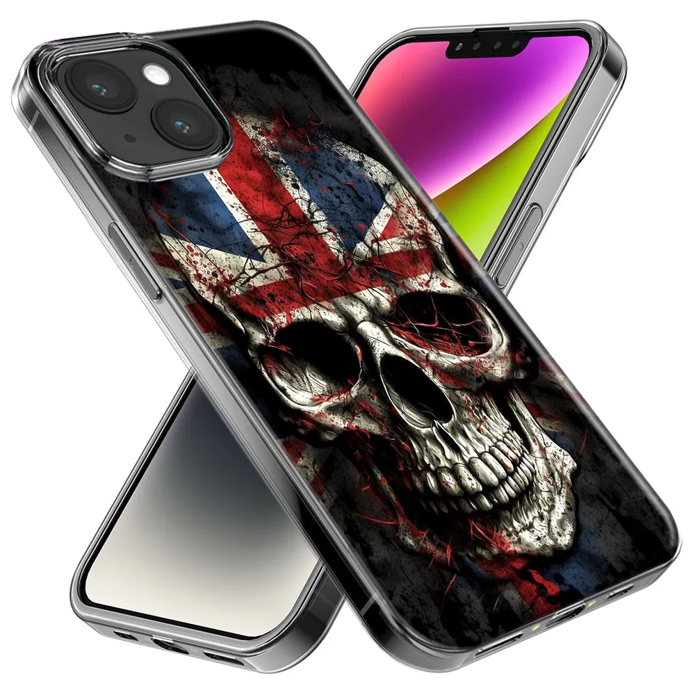 For Apple iPhone 15 Pro British UK Flag Skull Design Hybrid Protective Phone Case Cover