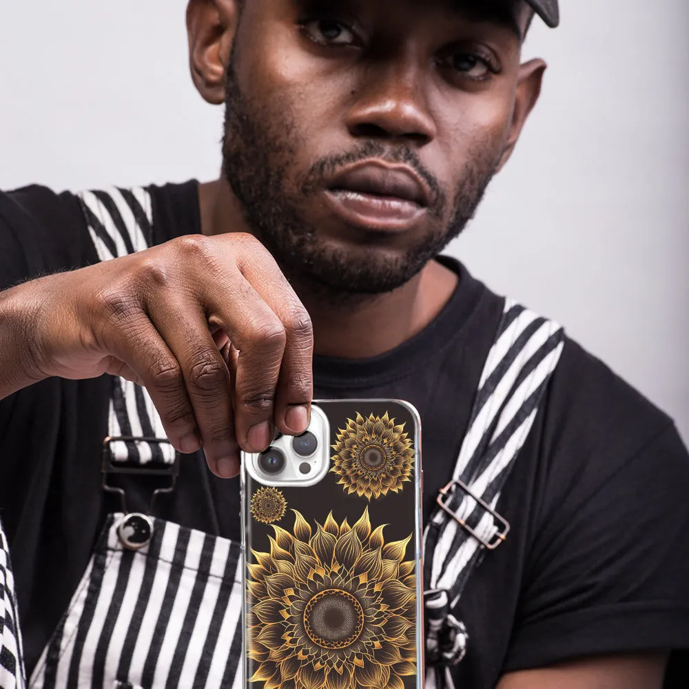 For Apple iPhone 15 Pro Mandala Geometry Abstract Sunflowers Pattern Design Hybrid Protective Phone Case Cover