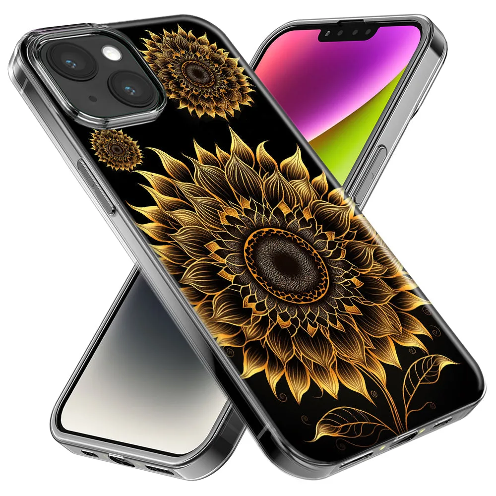 For Apple iPhone 15 Pro Mandala Geometry Abstract Sunflowers Pattern Design Hybrid Protective Phone Case Cover