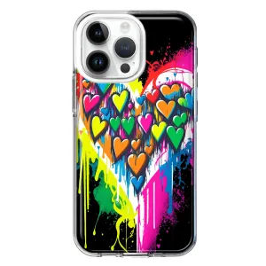 For Apple iPhone 15 Pro Max Colorful Rainbow Hearts Love Graffiti Painting Design Hybrid Protective Phone Case Cover