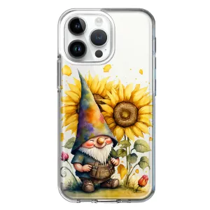 For Apple iPhone 15 Pro Max Cute Gnome Sunflowers Clear Design Hybrid Protective Phone Case Cover
