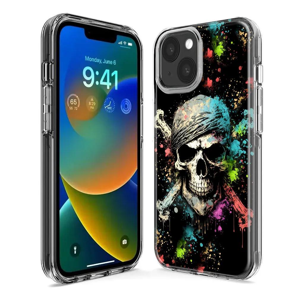 For Apple iPhone 15 Pro Max Fantasy Paint Splash Pirate Skull Design Hybrid Protective Phone Case Cover