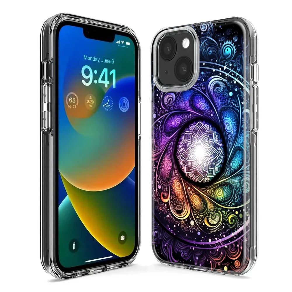 For Apple iPhone 15 Pro Max Mandala Geometry Abstract Galaxy Pattern Design Hybrid Protective Phone Case Cover