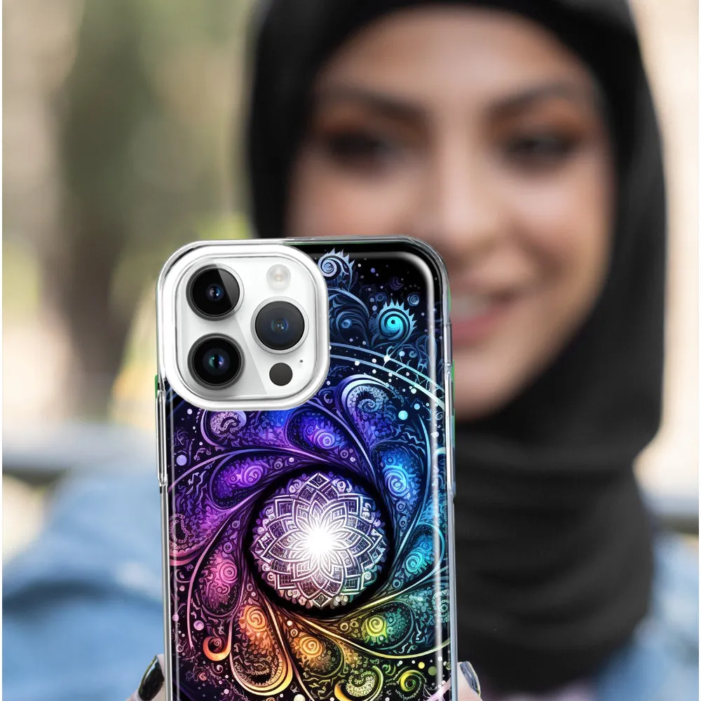 For Apple iPhone 15 Pro Max Mandala Geometry Abstract Galaxy Pattern Design Hybrid Protective Phone Case Cover