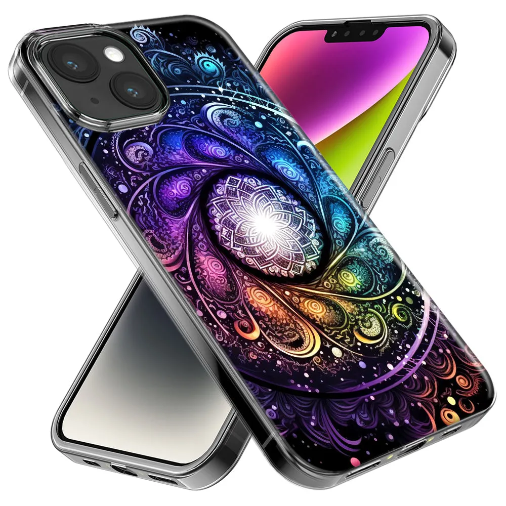For Apple iPhone 15 Pro Max Mandala Geometry Abstract Galaxy Pattern Design Hybrid Protective Phone Case Cover