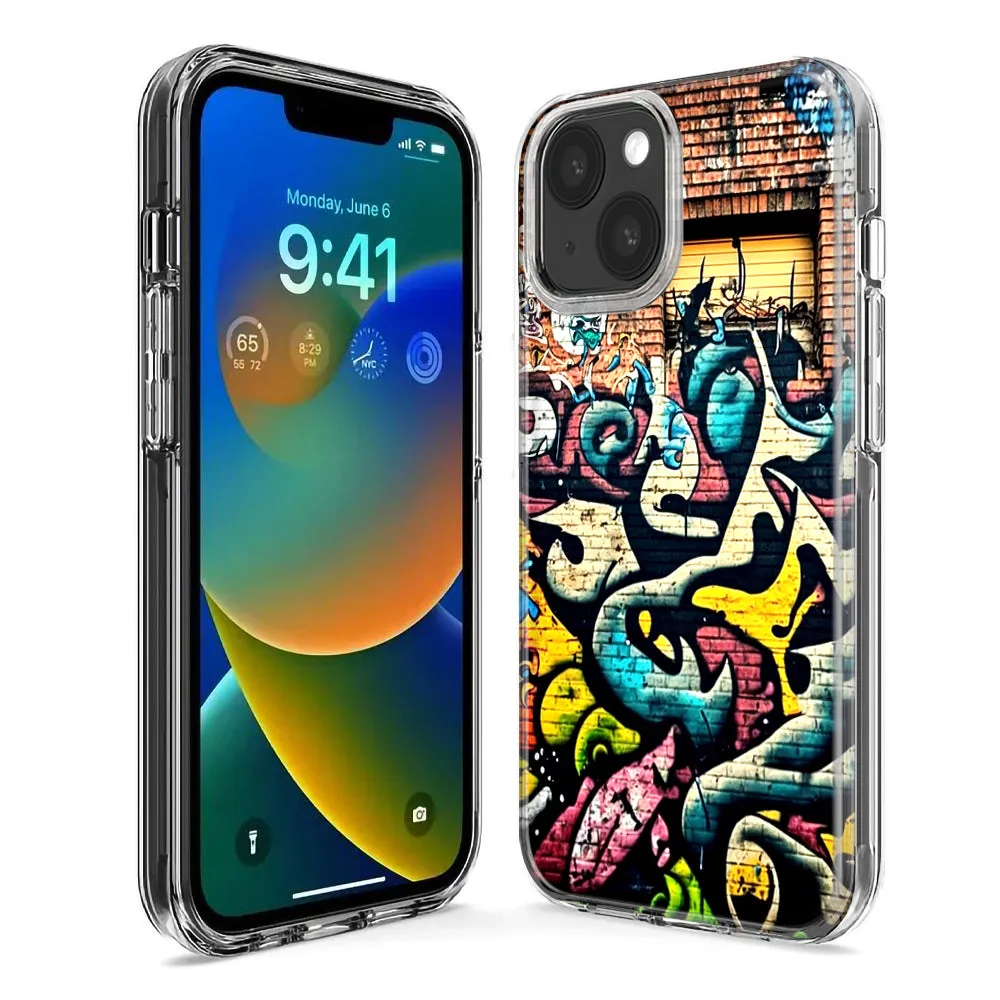 For Apple iPhone 15 Pro Max Urban Graffiti Wall Art Painting Design Hybrid Protective Phone Case Cover