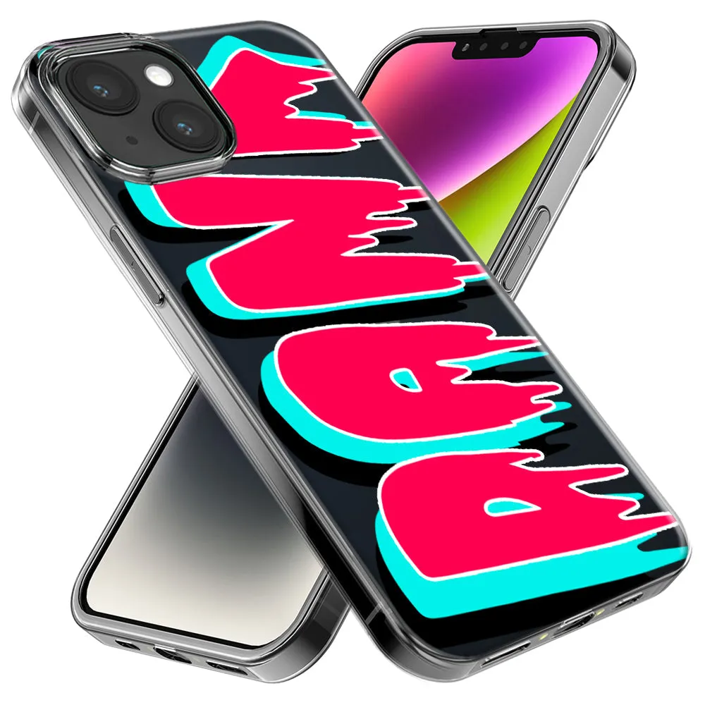 For Apple iPhone 15 Pro Teal Pink Clear Funny Text Quote Dank Design Hybrid Protective Phone Case Cover