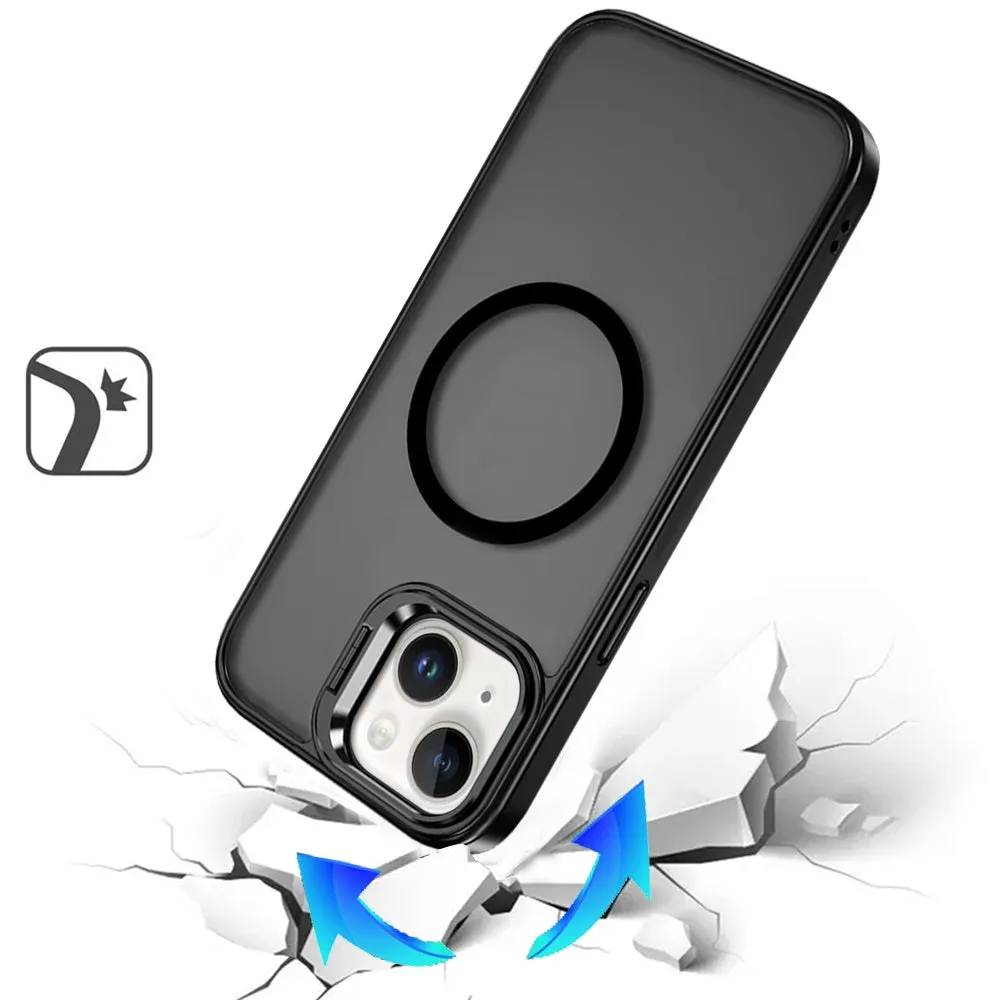 For Apple iPhone 16 (6.1") Heavy Duty Metallic Hybrid Tough TPU with Camera Ring Stand, MagSafe Compatible, Rugged Drop Protection Case Cover