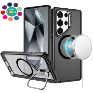 For Apple iPhone 16 (6.1") Heavy Duty Metallic Hybrid Tough TPU with Camera Ring Stand, MagSafe Compatible, Rugged Drop Protection Case Cover