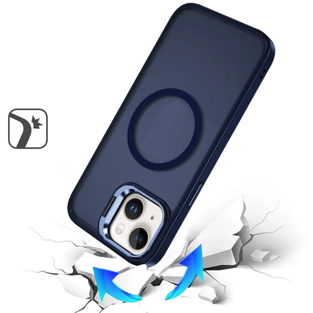 For Apple iPhone 16 (6.1") Heavy Duty Metallic Hybrid Tough TPU with Camera Ring Stand, MagSafe Compatible, Rugged Drop Protection Case Cover