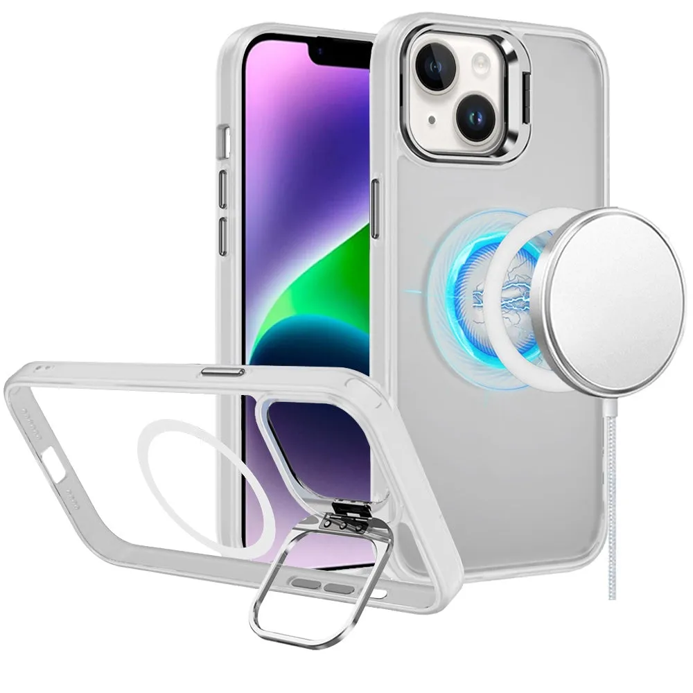 For Apple iPhone 16 (6.1") Heavy Duty Metallic Hybrid Tough TPU with Camera Ring Stand, MagSafe Compatible, Rugged Drop Protection Case Cover