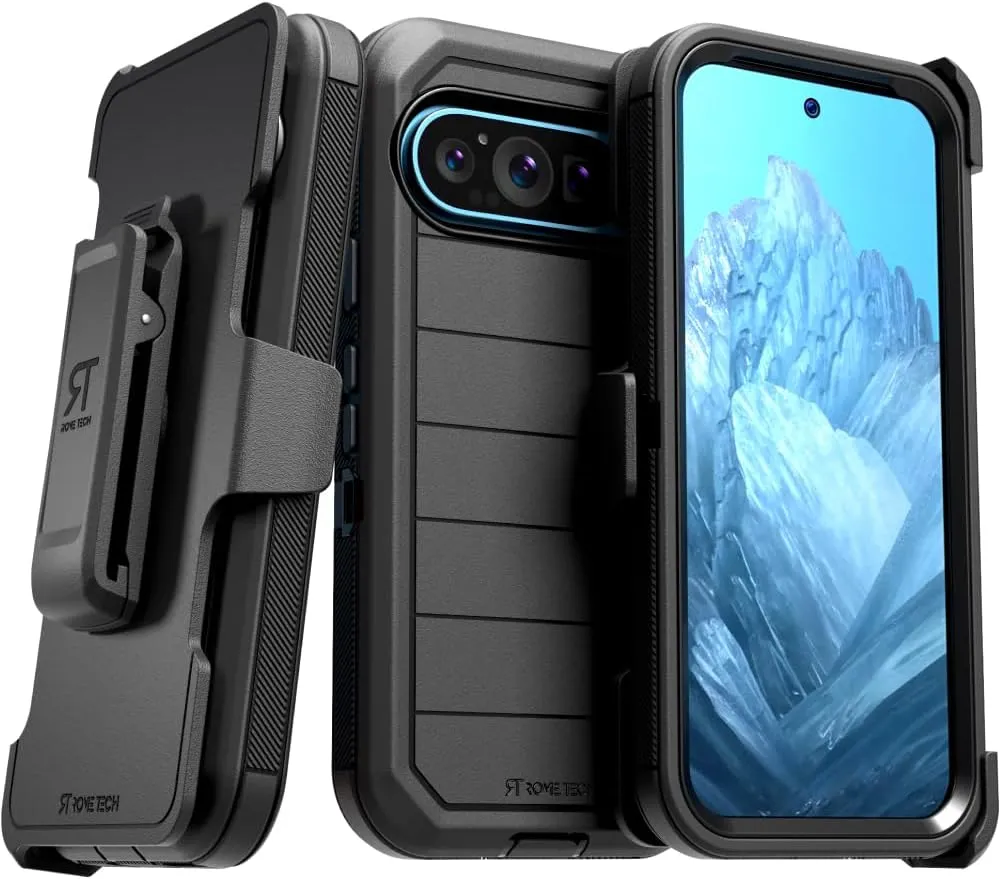 for Google Pixel 9 Pro XL Case with Belt Clip Holster & Kickstand, Screenless Protective Dual-Layer Shockproof Phone Case for Google Pixel 9 Pro XL case with Clip - Black
