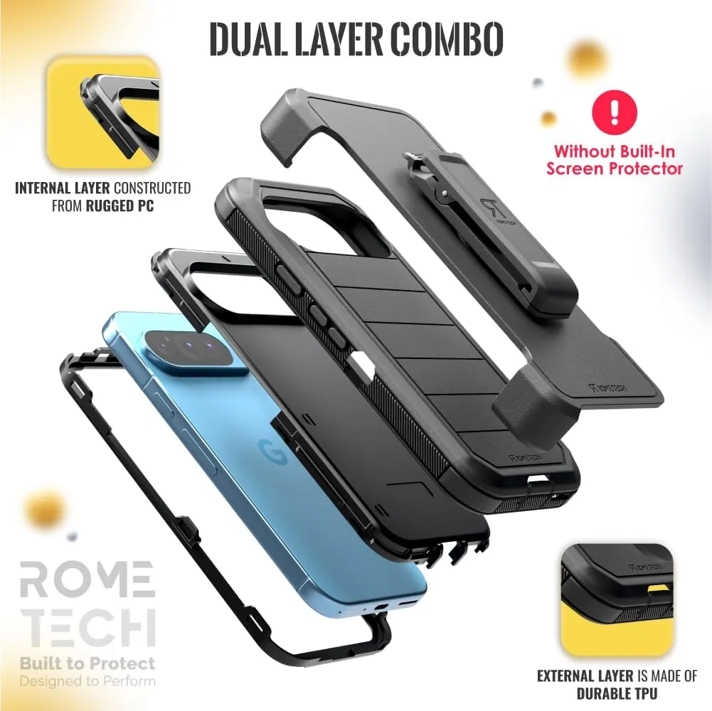 for Google Pixel 9 Pro XL Case with Belt Clip Holster & Kickstand, Screenless Protective Dual-Layer Shockproof Phone Case for Google Pixel 9 Pro XL case with Clip - Black