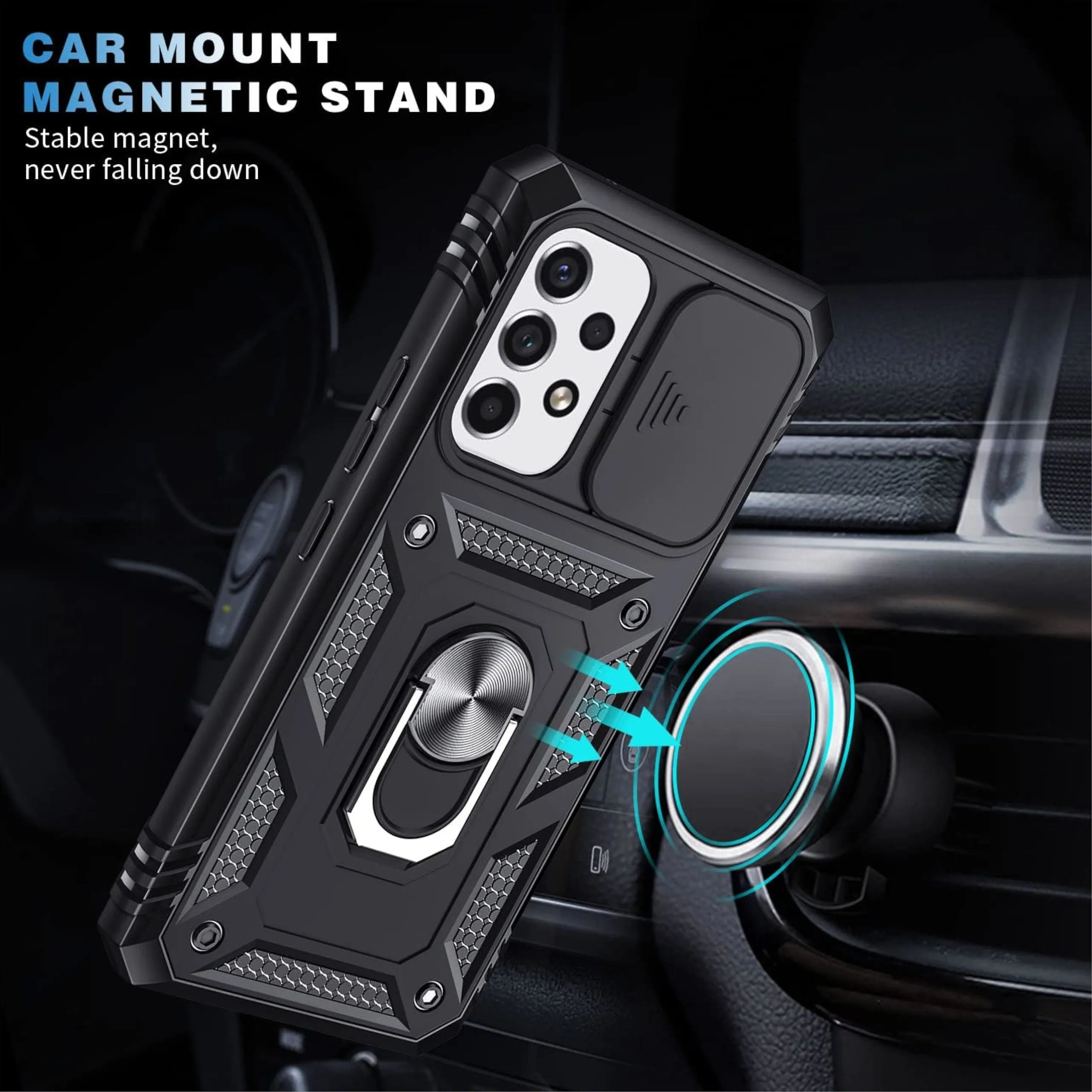 For Motorola Moto G 5G 2025 Hybrid Shockproof, Built-in Sliding Camera Lens Protection with Magnetic Finger Ring Stand Holder Case Cover Red