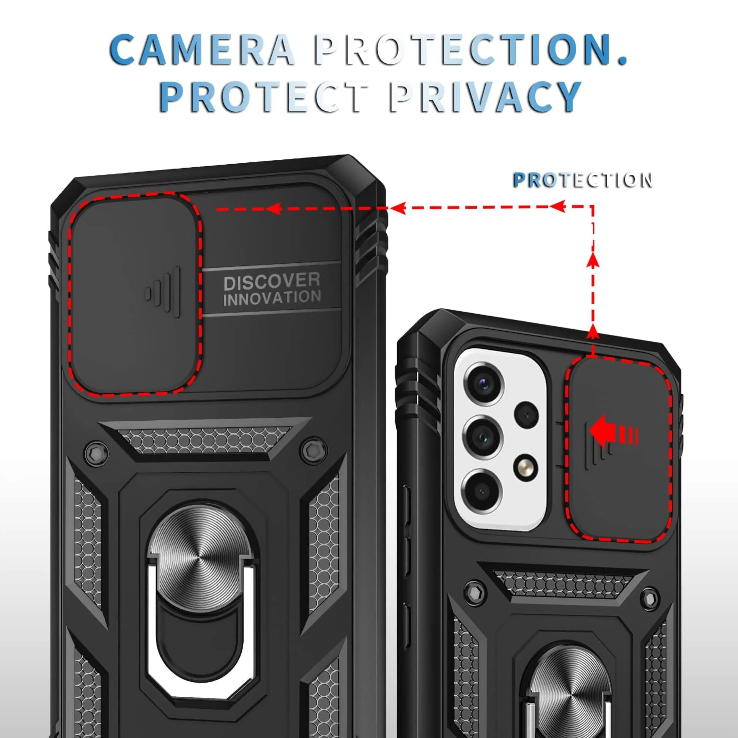 For Motorola Moto G 5G 2025 Hybrid Shockproof, Built-in Sliding Camera Lens Protection with Magnetic Finger Ring Stand Holder Case Cover Red
