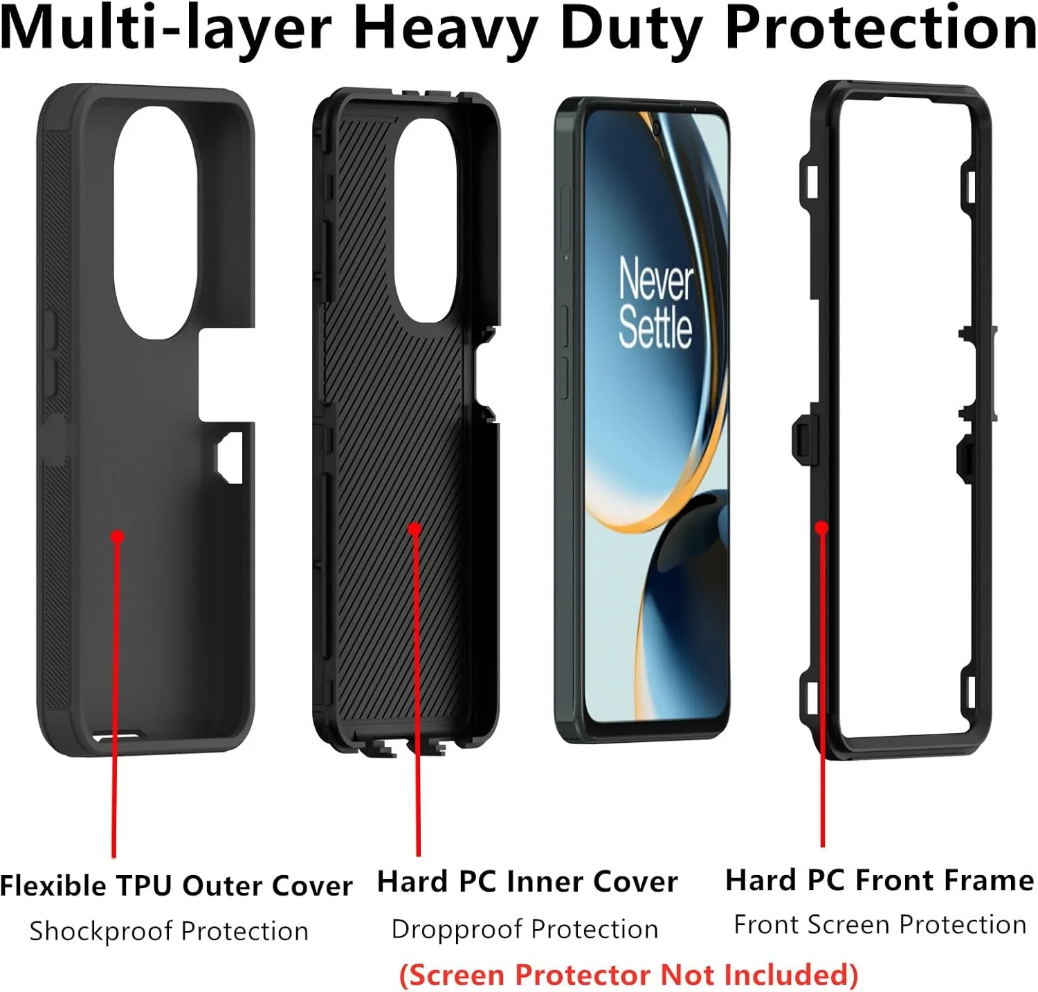 for Oneplus Nord N30 5G Case, Defender Case Heavy Duty Shockproof Dustproof 3 in 1 Rugged Protective Phone Cover for Oneplus Nord N30/ CE 3 Lite 5G (Black, N30)