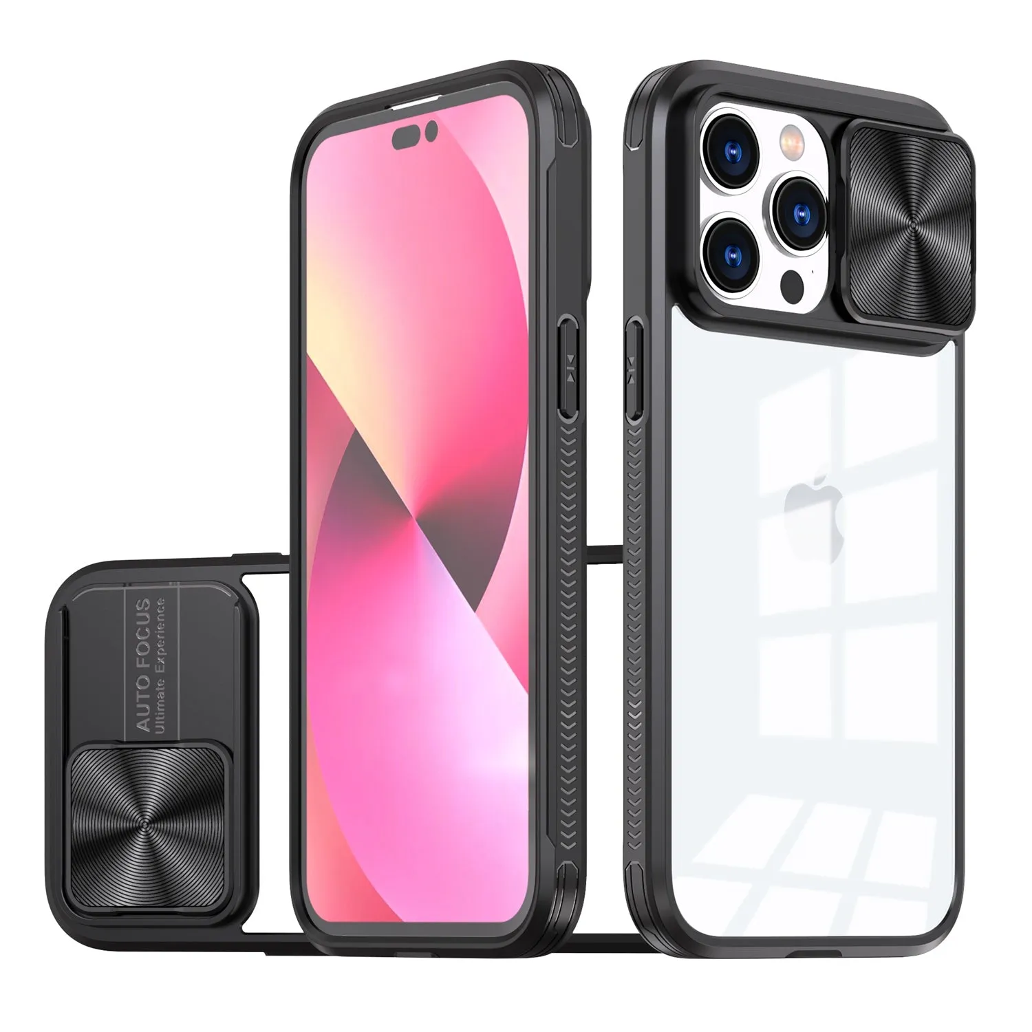 For Samsung Galaxy A52 5G Hybrid Cases with Sliding Camera Cover Transparent Shockproof Bumper TPU Protective Case Cover Black