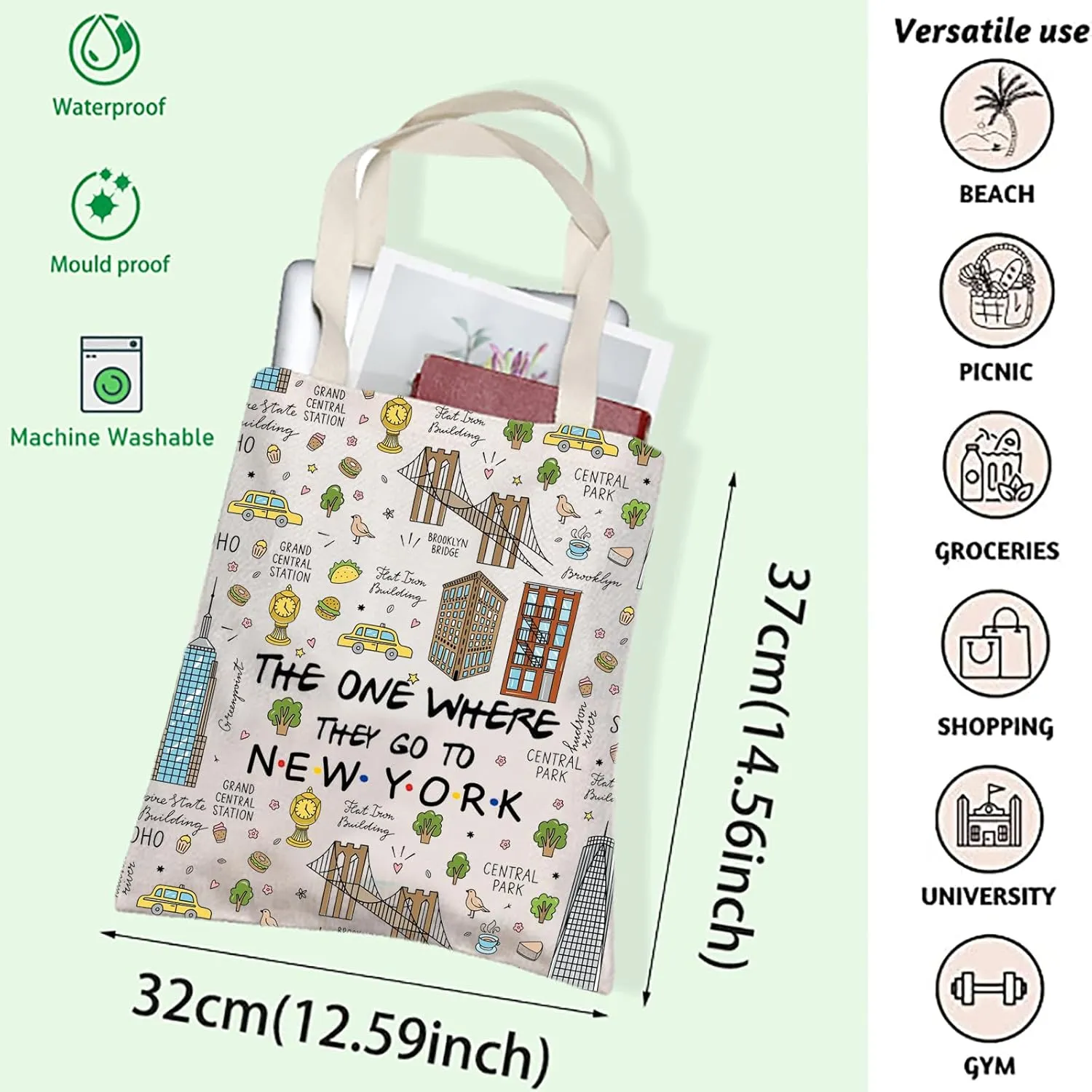 FOTAP New York Trip Makeup Bag NYC Bag New York Bag NYC Gift New York Vacation Bag New York Souvenir Gift Welcome Bag Housewarming Gift (NY TOTE)
