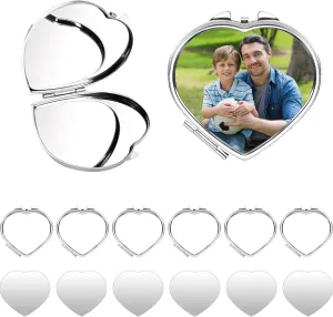 Framendino, 12 Pack Sublimation Heart Compact Mirror Blanks Transfer Portable Pocket Cosmetic Mirrors Love Folding Travel Makeup for Women Bulk