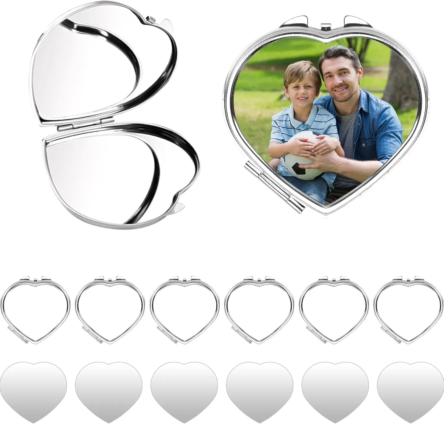 Framendino, 12 Pack Sublimation Heart Compact Mirror Blanks Transfer Portable Pocket Cosmetic Mirrors Love Folding Travel Makeup for Women Bulk